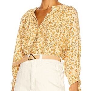 NATALIE MARTIN Silk Renata Top Tie Sleeves XS Ivy Cumin Light Yellow